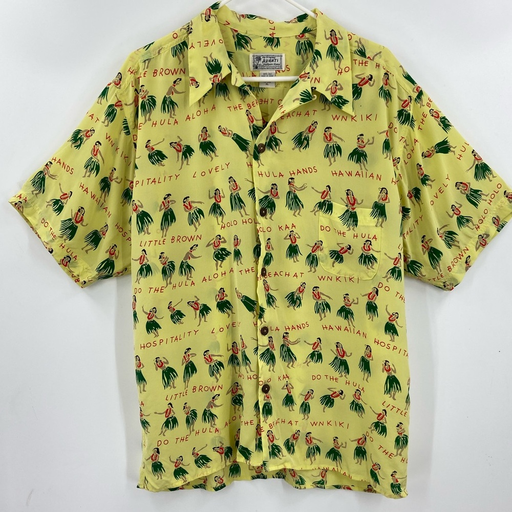 Avanti Vintage‎ Men's Hula Dancer Hawaiian Shirt Yellow XL